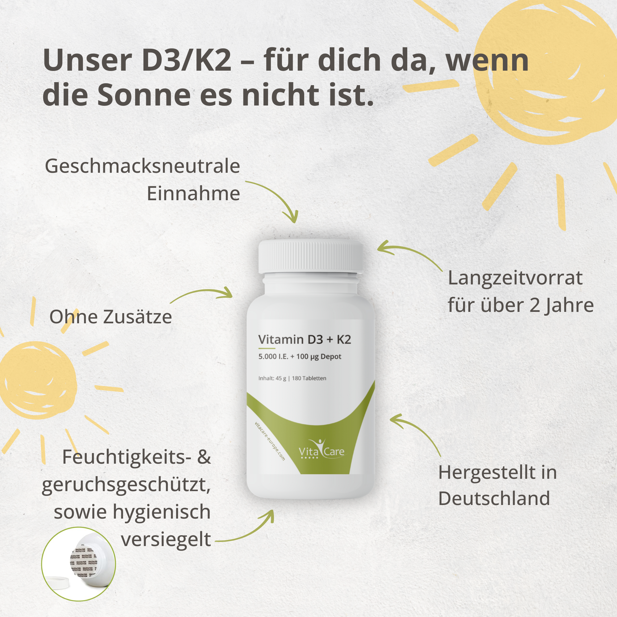 Vitamin D3+K2 - 5000 I.E. Tabletten