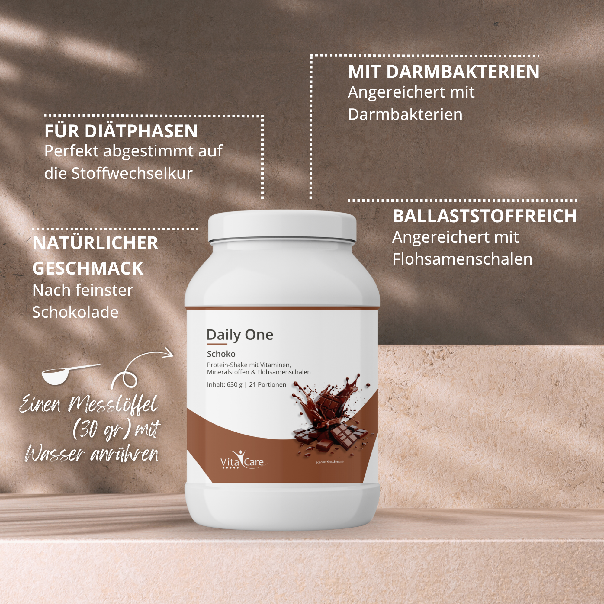 protein shake aufbewahren VitaCare Daily One Protein-Shake mit Flohsamenschalen I Jetzt bestellen